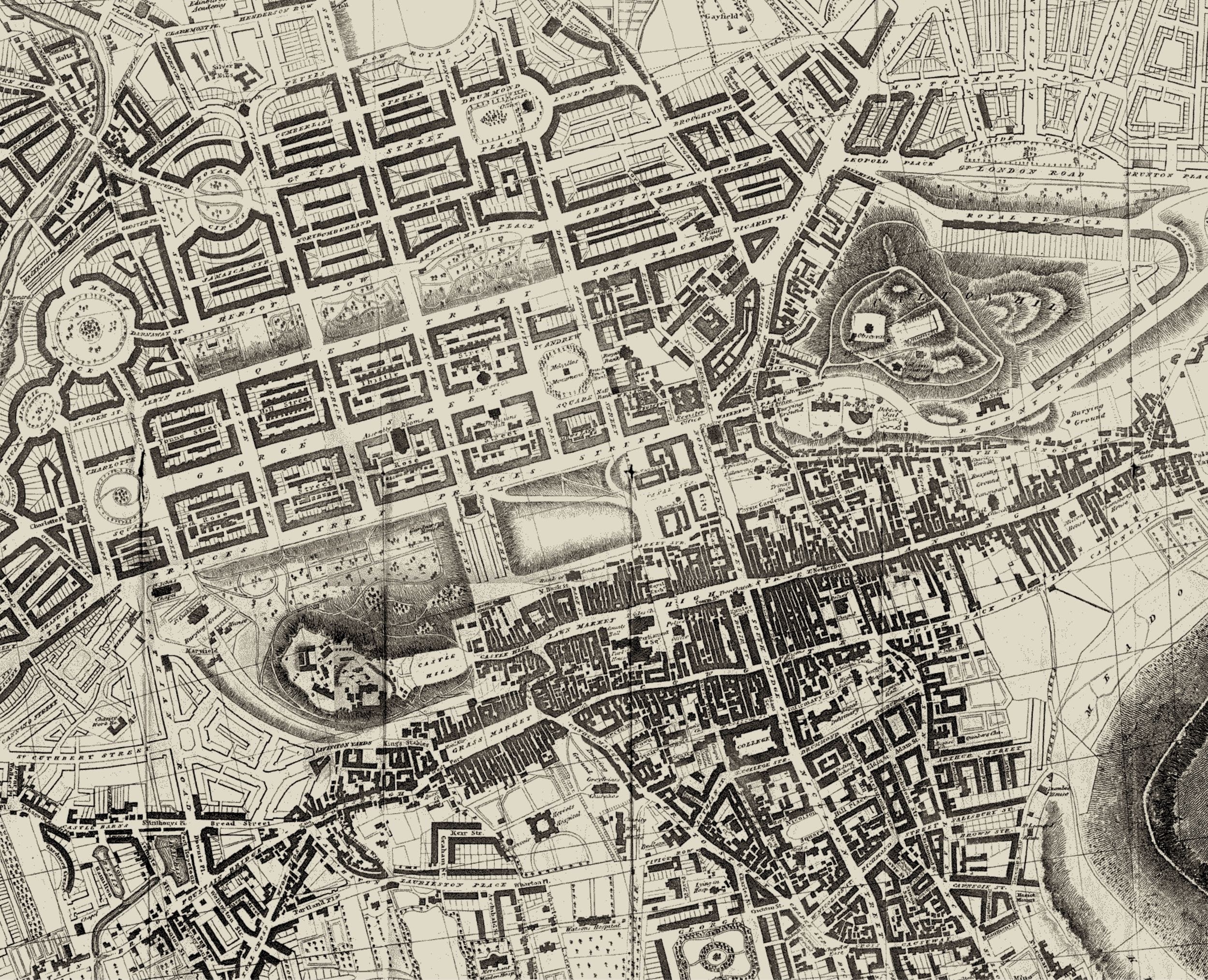 Nineteenth-century map of Edinburgh showing the contrasting forms of the New Town and Old Town