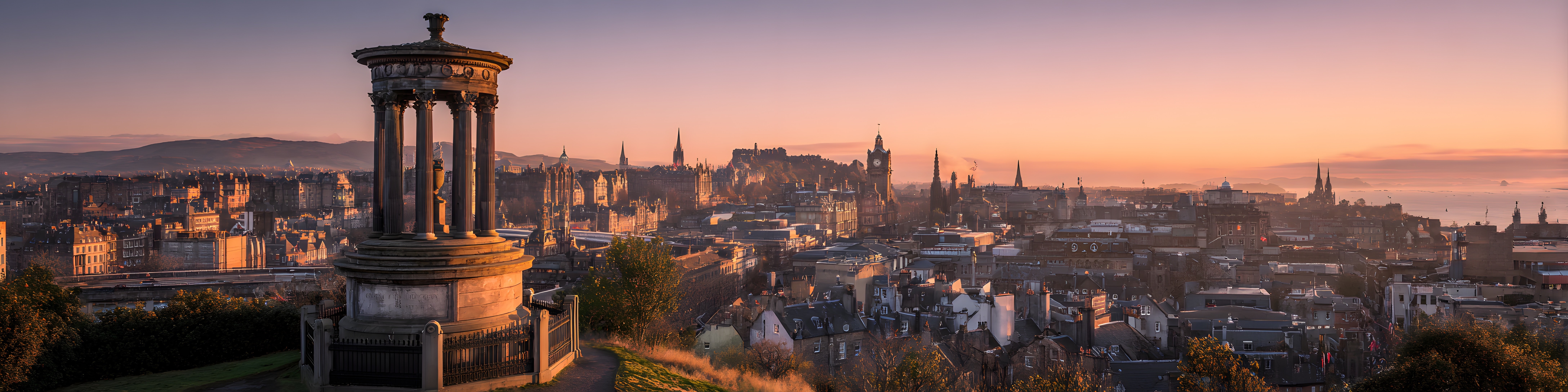 Panoramic dusk view of Edinburgh from Calton Hill
