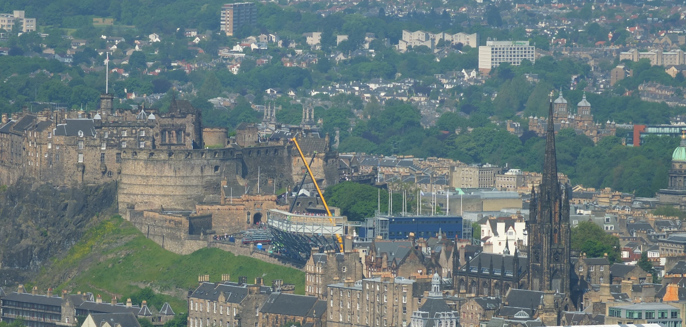 Edinburgh Castle rising over the city, seen from Arthur's Seat